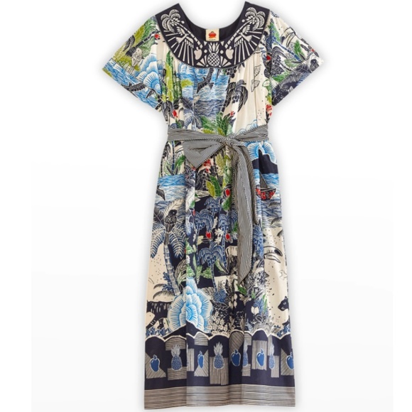 NWT $295 Farm Rio Graphic Rio Belted Cotton Maxi Dress in size Small! - Picture 2 of 9